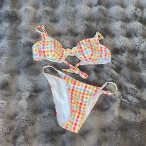 SHEIN Checked Gingham Bikini Set in Pink, Orange, Yellow, Blue